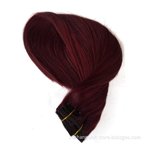 Uniky Wholesale thick bottom 24inch full head body wave 99j clip in human hair extension for fashion women